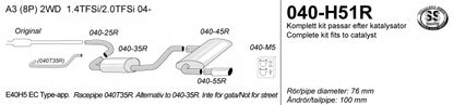 Catback system 1*100