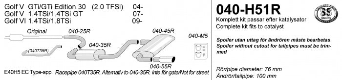 Catback system 1*100