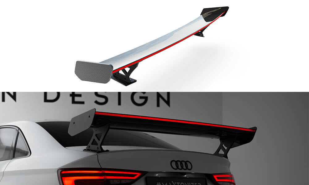 Spoiler kulfiber med Udvendige beslag Stående + LED Audi A3 / A3 S-Line / S3 / RS3 Sedan 8V / 8V Facelift