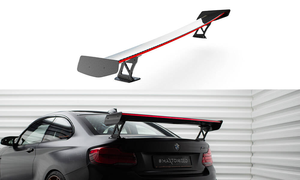 Spoiler kulfiber med Udvendige beslag Stående + LED BMW M2 F87 / 2 / 2 M-Pack F22