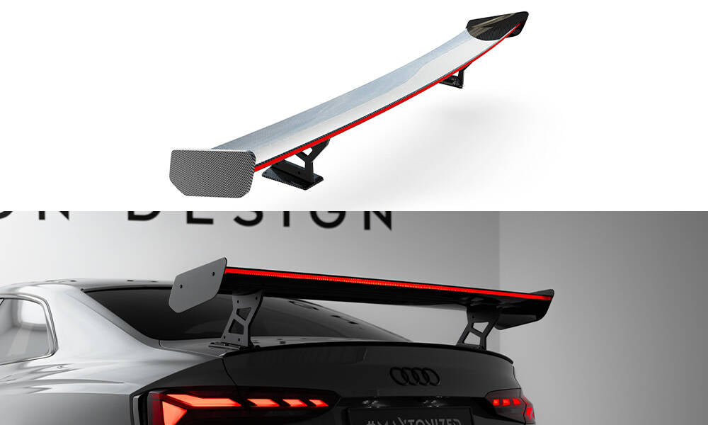 Spoiler kulfiber med Udvendige beslag Stående V.2 + LED Audi A5 / A5 S-Line / S5 / RS5 Coupe F5 / F5 Facelift