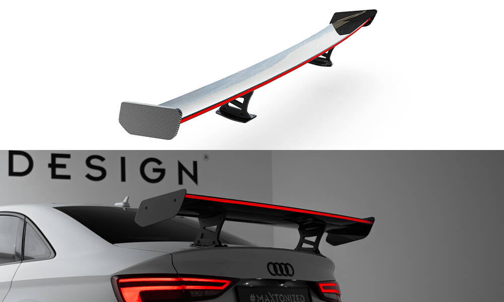 Spoiler kulfiber med Internal Brackets Uprights + LED Audi A3 / A3 S-Line / S3 / RS3 Sedan 8V / 8V Facelift