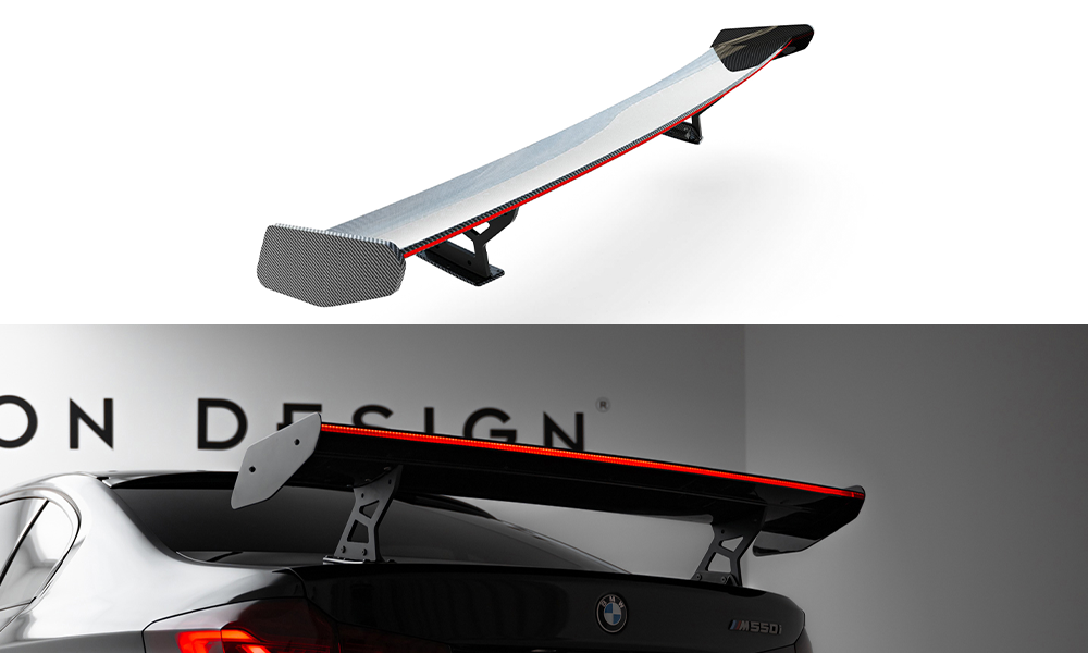 Spoiler kulfiber med Internal Brackets Uprights + LED BMW 5 / M5 Sedan G30 / F90