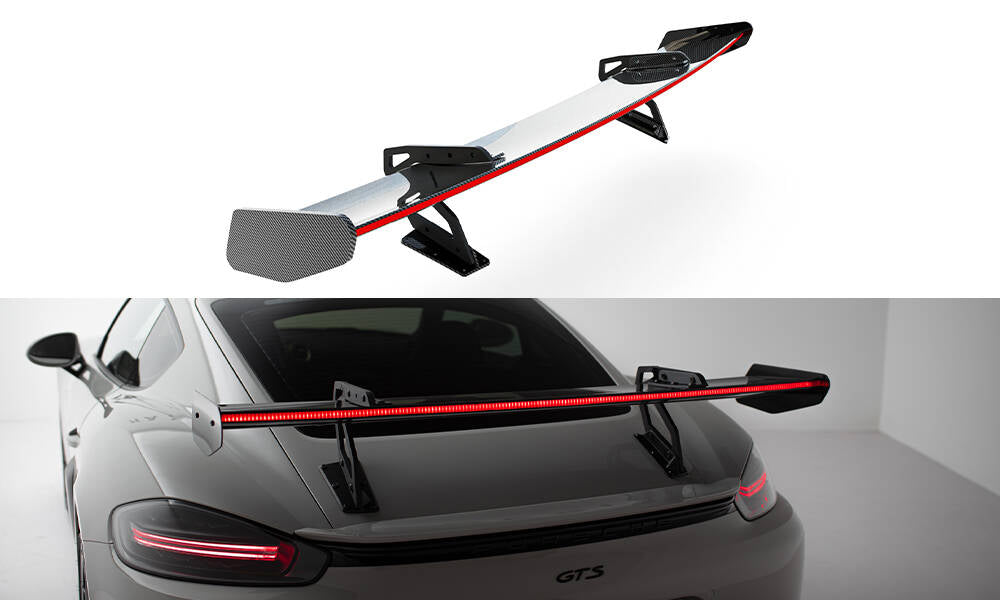 Spoiler kulfiber med Øverste Swan Mounting V.2 + LED Porsche 718 Cayman 982c